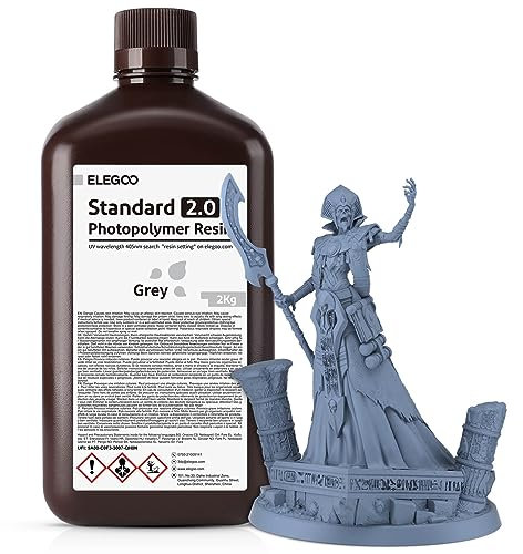 ELEGOO Standard 2.0 3D Drucker Resin 2000g Grau, 3D Harz UV 405nm Präzises Drucken Geringer Geruch 3D Printer Resin für LCD/SLA/DLP Resin 3D Drucker