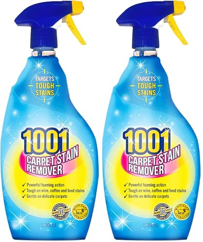 1001 Carpet Stain Remover, Tough On Stubborn Stains, Cleans deep into the carpet, Gentle On Rugs, Upholstery and Carpets, Leaves no residue, WoolSafe approved 500ml (Pack of 2)