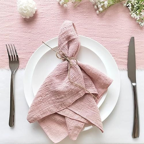 Ganekihedy 10 pièces Gaze Gaze Serviettes froissées Serviettes de Table Serviettes en Coton Doux Serviettes de Table décoratives pour la fête de Mariage de noël(Pink,40x40 cm )