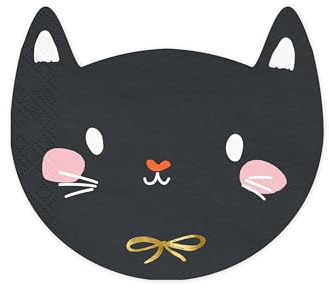 Servietten Katze 15x13cm 20 Stück 3-lagig - Serviette in Katzenkopf Form für Halloween Kindergeburtstag - Einweg Papierservietten Geburtstagsservietten - Schwarz