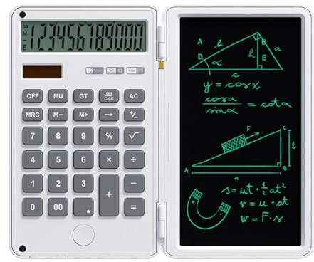 Maizoon Scientific Calculator with Writing Tablet Foldable Portable 12 Digit LCD Large Display Screen Wordpad Suitable for Business Office Student and Home White