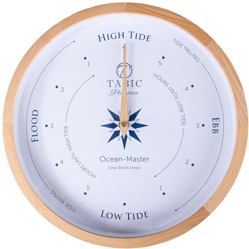 Tabic Planeteco Ocean Master Tide Clock - Stylish Home Decor Accessory with High-Low Tide Display - Elegant Wall Clock Design - Ideal for Planning Beach and Ocean Activities - Natural Stain
