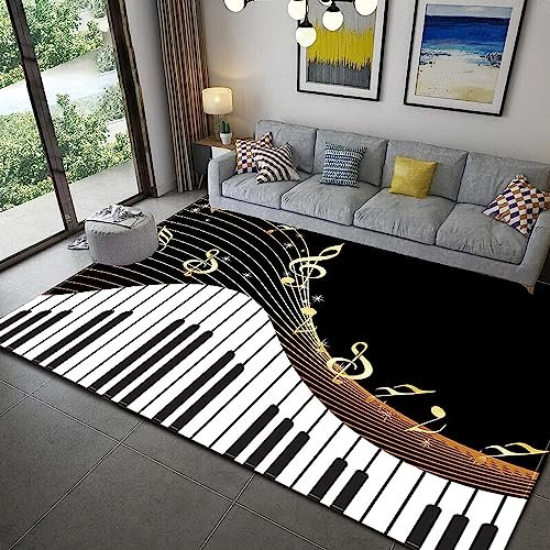Area Map Wohnzimmerteppich Schlafzimmerteppich Klaviertasten Mit Goldenen Noten Teppich 3D-Gedruckter Flauschiger Flanellteppich - Polyester-Soft-Touch, Leicht Zu Reinigen 50 X 80 cm -7E8I/G9J