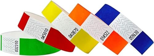 Tyvek Identifikationsarmbänder 19 mm, 10.000 Stück, Event-Armbänder (2000 Rot/Grün/Blau/Orange/Gelb)
