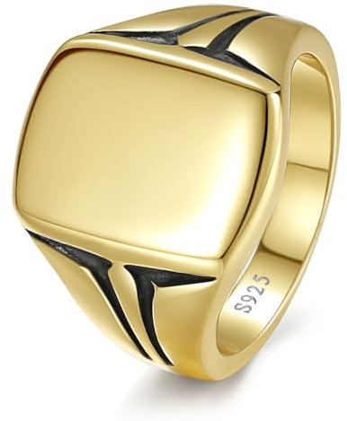 Yaresul Herren Sterling Silber Ring 925 Sterling Silber Quadratische Siegelring für Männer 14k Gold Hochzeit Band Klassisch Quadratische Siegel Verlobungsring Breite Band 10mm Größe 54.4(17.3)