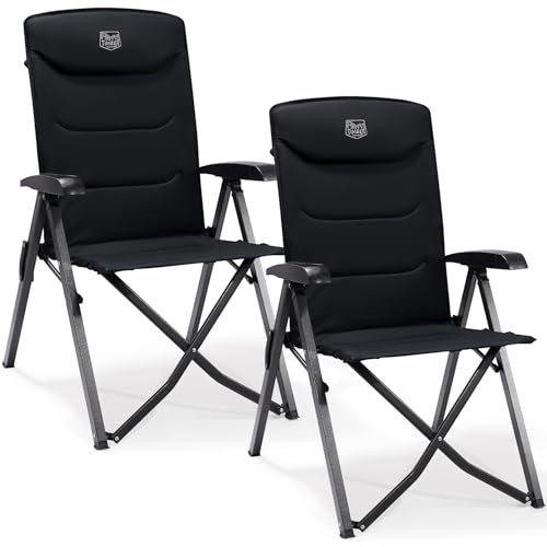 TIMBER RIDGE 2er Campingstuhl Faltbar Kleines Packmaß Klappstuhl Camping 150kg Hohe Lehne mit 4 Positionen verstellbar mit Tasche Liegestuhl Alu für Garten Balkon Wohnmobil Schwarz