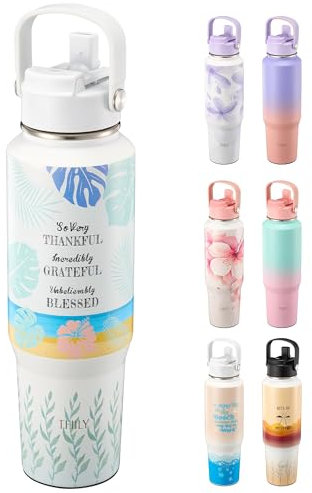 THILY Stainless Steel Insulated 40 oz Water Bottle Triple Insulated Leakproof Wide Mouth Water Flask with Lid and Straws, Powder Coated, BPA Free, Keep Cold & Hot, for Outdoor & Gym, Garden