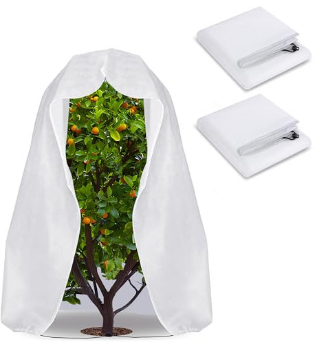 2 Stück Groß Winterschutz Pflanzen - 1.6x1.8m Abdeckung Pflanzen Winter Pflanzenschutzsack - Frostschutz Pflanzenabdeckungen mit Reißverschluss & Zugband für Baum Palmen Balkonpflanzen haube