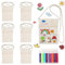 FYSL Kinder Umhängegeldbeutel, 6 Stück Stoffbeutel zum Bemalen und 12 Stück Aquarellstifte, Beige Brustbeutel für Kinder, Taschen zum Bemalen für Geburtstagsfeier Schule Feier