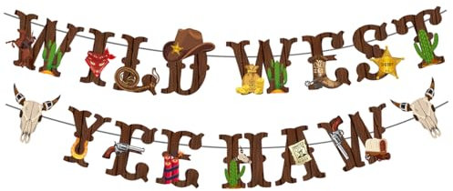 Finypa Cowboy Party Dekorationen für Jungen - Western Cowboy Happy Birthday Banner, 160 cm breit, Polyester, Brown, Innenbereich, Geburtstagsparty, Wild West Thema