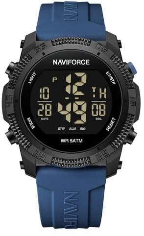 Naviforce Reloj Deportivo Digital Resistente al Agua para Hombre y Mujer, con cronómetro, Alarma y Correa de Goma