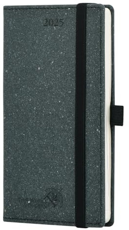 POPRUN Taschenkalender 2025 Klein Hardcover 16,5 x 9 cm (Jan.2025-Dez.2025), Hergestellt aus Erneuerbaren und Umweltfreundlichen Materialien, kalender 2025 Klein mit Innentasche - Schwarzgrau