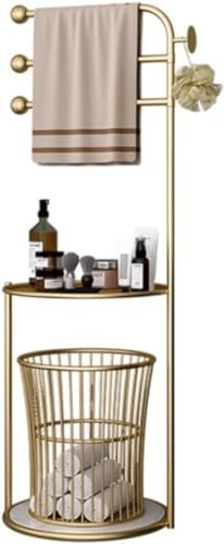 Towel Stand Free Standing Towel Rack With Storage & Laundry Basket - Metal Quilt Rack Towel Ladder - 3-Tier Blanket Rack - Freestanding Towel Bar