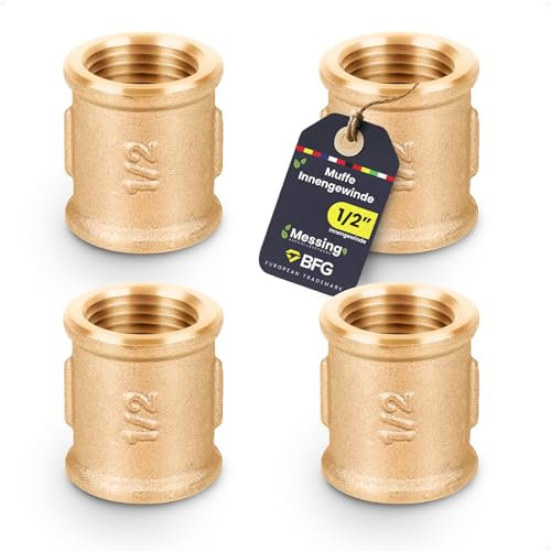 BFG Muffe 1/2 Zoll (Ø 20mm) IG/IG - 4 Stück Muffe aus Messing mit 1/2 Innengewinde fur Trinkwasser
