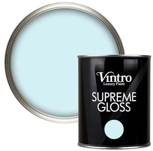 Vintro Paint | Gloss Paint | for Walls | Wood | Trim | Gloss Furniture Paint | Interior & Exterior Use. 1 Litre (Ice Blue - Moonstone)