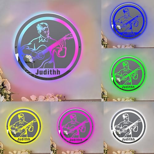 Personalisierte Gitarre Monogramm Spiegel Zeichen, Benutzerdefinierte Name Gitarrenspieler Wand Kunst Zeichen mit LED Licht, Gitarre geführte Neon Licht Zeichen Gitarre Raum Wand hängende Dekor