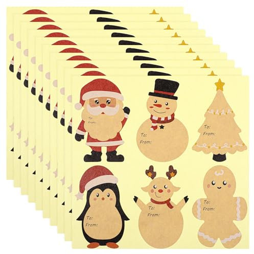 JIEYAO Aufkleber Weihnachten, 60 Stück Kraftpapier Weihnachtsaufkleber Selbstklebend Geschenkaufkleber zum Beschriften Weihnachts Namensaufkleber Weihnachtsdeko für Geschenkverpackungen Umschlag