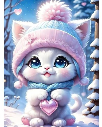 MAXBYE DIY Hiver Peinture Diamant Adulte, Chats 5D Diamond Painting Enfant Diamant Kits de Broderie au Point de Croix Diamant Strass Point de Croix Painting pour Murale Décoration 30x40cm