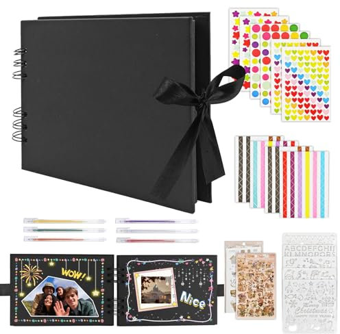 MOSTFUN Fotoalbum Zum Selbstgestalten, 100 Seiten Schwarz Fotoalbum Scrapbook, Fotobuch zum Einkleben DIY Geschenk Scrapbooking Set für Baby Familie Jahrestag Geburtstags Valentinstag Hochzeit