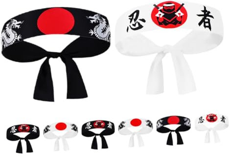 FELTECHELECTR 8stücke Teiliges Japanisches Ninja Traditionelles Hachimaki Vielseitig Als Karate Kostüm-Accessoire Für Frauen Für Themenpartys Und Asiatische Outfits