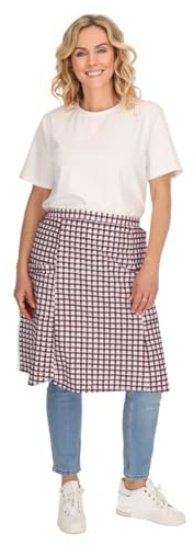 Schuerzenfabrik Schürzen Damen kurz Baumwolle weinrot bordeaux kariert Vorstecker kurze Schürze Halbschürze Kochschürze kurz Karomuster 2 Taschen