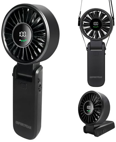 3 IN 1 Mini Ventilator, Tragbarer Handventilator mit LED Anzeige(10H Standby), Tragbar mit 5 super starken Windstufen, Bürstenlosen Motor, Handventilatoren mit Akku Aufladbar für Outdoor (Schwarz)