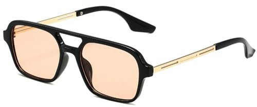 WDZAYXC Trendy Vintage Square Sonnenbrille für Damen und Herren Metall Design,UV Schutz (Schwarz/Champagner)