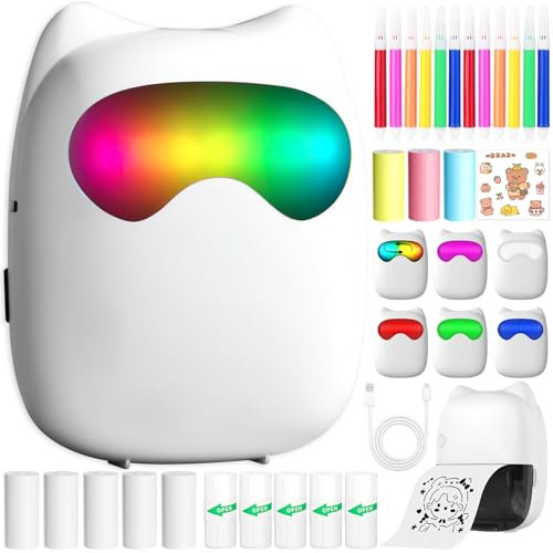 NLMWTI Mini Impresora Portátil para Movil, Impresora Fotográfica con LED de 7 Colores, BT Inalámbrico Impresora Térmica para Movil Impresora Fotos, para Lista Fotos Nota