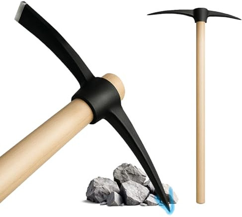 Crisalide® Pico de acero templado 47 cm con mango de madera de haya 97 cm – Herramienta de excavación robusta para terrenos rocosos, superficies duras y trabajos agrícolas intensivos
