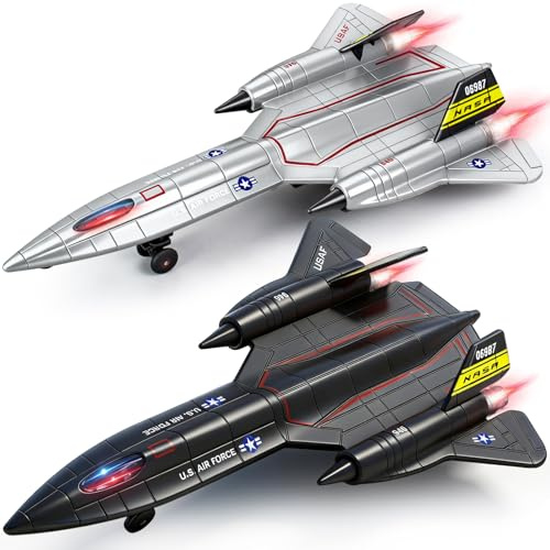 Ynybusi 2 Pack Diecast Metal Planes Toys, Pull Back Military Airplanes with Lights & Sounds, Alloy Fighter Jet Model Toy for Kids Adult, Birthday Easter Gifts Cake Toppers Party Favors for Boys