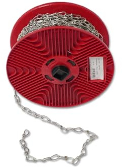 Knotenkette rostfrei, 1,6mm Stärke, 50m Länge, auf roter Rolle mit Halterungen