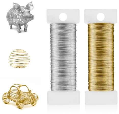 Nogeqi 0,3mm x 100m Basteldraht Dünn, Blumendraht Schmuckdraht Draht Zum Basteln Silberdraht Silber Gold Für Blumenstrauß Weihnachten Handwerk Pflanzen Stängelwickel Schmuckherstellung (50m/Rolle)