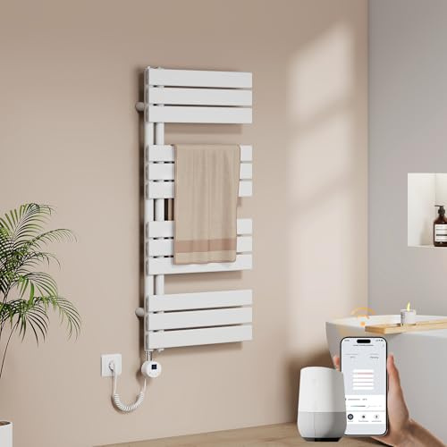 EMKE WiFi Handtuchheizkörper Elektrisch 1041x500 mm - Flach Badheizkörper Elektrisch, Elektrischer Handtuchwärmer Handtuchtrockner Handtuch Heizkörper Bad mit Thermostat und Heizstab - 600W, Weiß