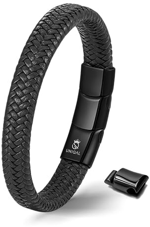UNIQAL | Lederarmband Herren BRAID Mens Bracelet | Gratis Geschenk Box | Echtleder, Edelstahl - schwarz, geflochten
