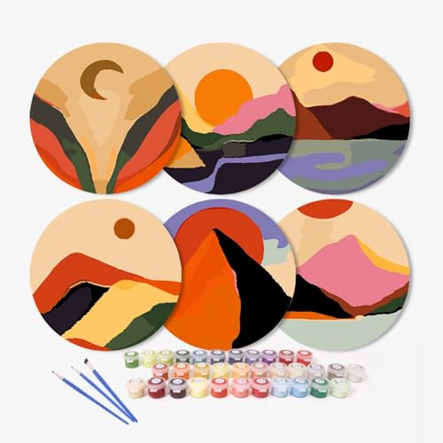 6 kits de sous-verres à peindre par numéros avec support, kits de sous-verres à peindre par numéros à faire soi-même pour adultes débutants, sous-verres avec pinceaux et peinture acrylique, kits de