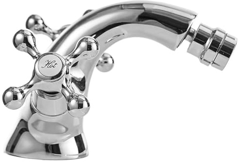 G1/2 Antique Bidet Faucet Two Ceramic Swivel Handles Water Bathroom Sink Brass Single Hole Deck Mounted Water Mixer Tap 7313(Chrome)