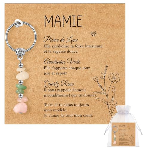 Otuuz Coffret Cadeau Mamie Maman Femme Porte-Clé Pierre Naturelle avec Carte Message Cadeau Noël Femme pour Collègue Amie, Remerciement Anniversaire Fête des Mères Retraite Départ Fin d’Année