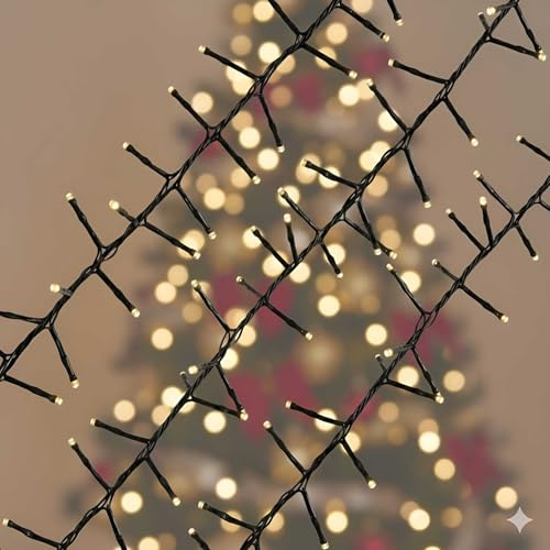 Qbis Premium LED Cluster Lights with Twinkle Mode. Christmas Garland Fairy Lights Connectable, 500 Warm White Lights on Black Wire for Indoor or Outdoor