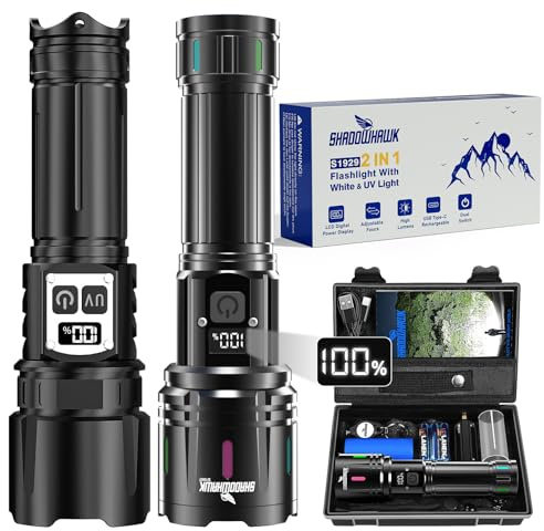 Shadowhawk S1007 Linternas LED Alta Potencia, 1,000,000 Lúmenes + S1929 2-En-1 Linterna LED Alta Potencia Con Interruptor Doble