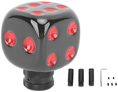ADMYTHGB Dice Shape Shift Head Resin Gear Shifting Lever Knob, Universal Fit Transmission Shift Lever Knob for Most Manual Cars with Multiple Adapters and Wrench (Black Red)