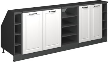 Vicco Küchenschrank für Dachschrägen R-Line, Weiß Landhaus, 210 cm 5er Set Schrankkorpuss 60 cm Tiefe, geeignet für schräge Wände und Variable Küchenmontage