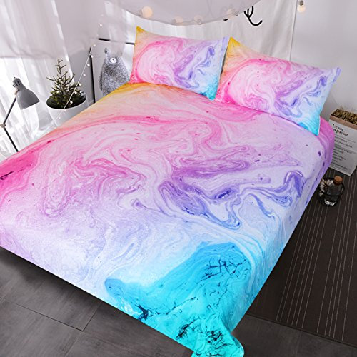 BlessLiving Kids' Duvet Cover Set: Premium Brushed Microfiber Pink and Purple Ombre Bedding Set - 3-Piece Comfy Single Quilt Cover for Girls Bedroom