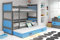 Interbeds Etagenbett Hochbett RICO 3 (für DREI Kinder) 90x200cm Farbe: Grau + 2. Farbe zur Wahl; Kinderbett mit Lattenroste und Matratzen (BLAU)