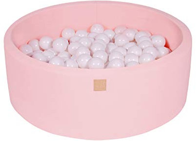 MEOWBABY 90X30cm/200 Balles ∅ 7Cm Piscine À Balles pour Bébé Enfant Bambino Jouets pour Les Tout-Petits de Jouet Mousse Rond Fabriqué en UE Rose Clair: Blanc