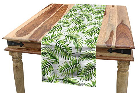 ABAKUHAUS Palmblatt Tischläufer, Exotische Baum Hawaiian, Esszimmer Küche Rechteckiger Dekorativer Tischläufer, 40 x 225 cm, Farngrün