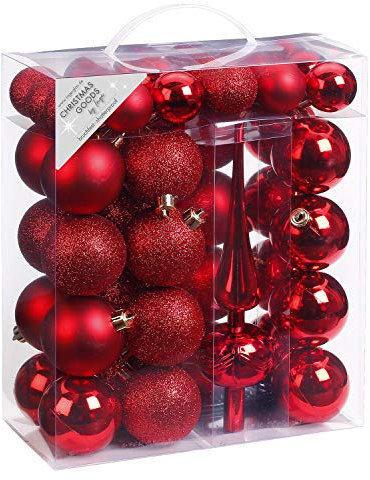 Inge-glas 47 Christbaumkugeln Kunststoff 4cm und 6cm mit Spitze Set (Rot Glanz/Matt)