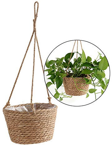 Wankd Pflanzengefäße, Korb seegras, blumenampel, Handstricken Blumenampel Hanfseil Hängeampel Blumentopf Pflanzen Halter Aufhänger für Innen Außen Decken Balkone Wanddekoration, 1pcs (B)