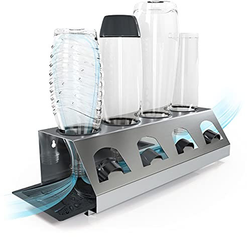 SODACLEAN® Premium Flaschenhalter mit Abtropfwanne - für SodaStream Duo Crystal Flaschen | aus hochwertigem Edelstahl - Abtropfhalter mit Deckelhalterung | Easy Fuse Power Emil UVM. (4er)