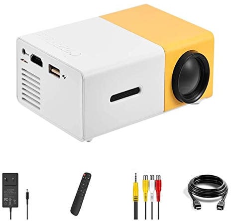 Mini Projector Full HD 1080P Indoor/Outdoor LED Projector Multimedia Home Theater Projector for Party & Camping Compatible with PC/Smartphone/HDMI/VGA/USB (White + Yellow)