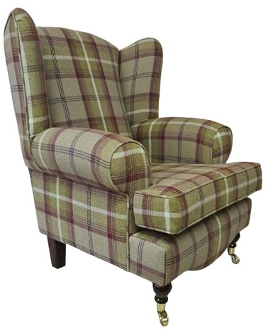 Metro Furniture North East Ltd Wing Back Queen Anne Accent Chair -Balmoral Heather with T-Cushion Seat - Dark Wooden Legs